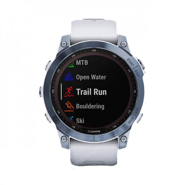 Часы Garmin Fenix 7 Sapphire Solar титановый синий минерал DLC с белым ремешком Часы Garmin Fenix 7 Sapphire Solar титановый синий минерал DLC с белым ремешком