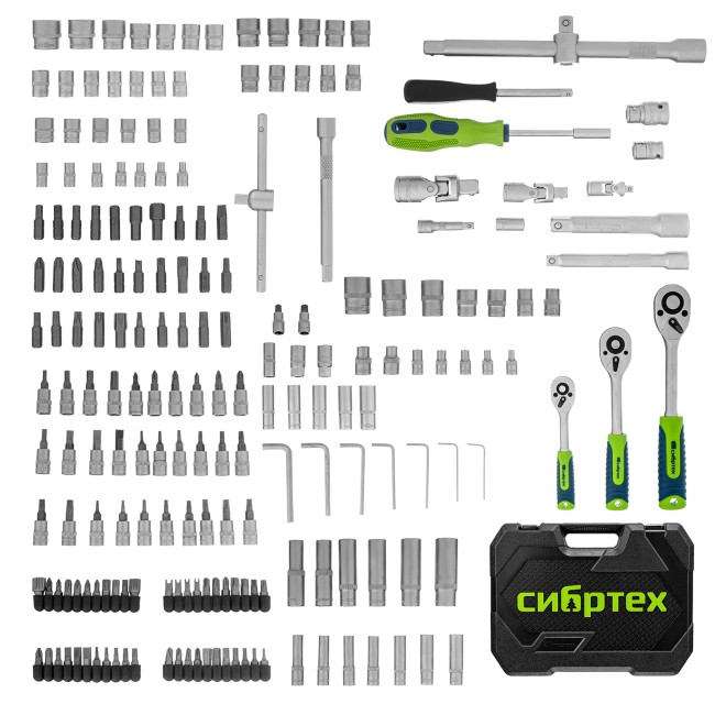 Набор инструментов 1/2", 3/8", 1/4" 215 предметов Сибртех Набор инструментов 1/2", 3/8", 1/4" 215 предметов Сибртех