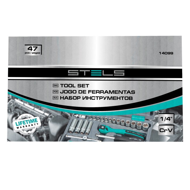 Набор инструментов 1/4", Cr-V 47 предметов Stels