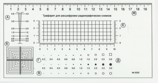 Трафарет для расшифровки радиографических снимков АРГО с калибровкой